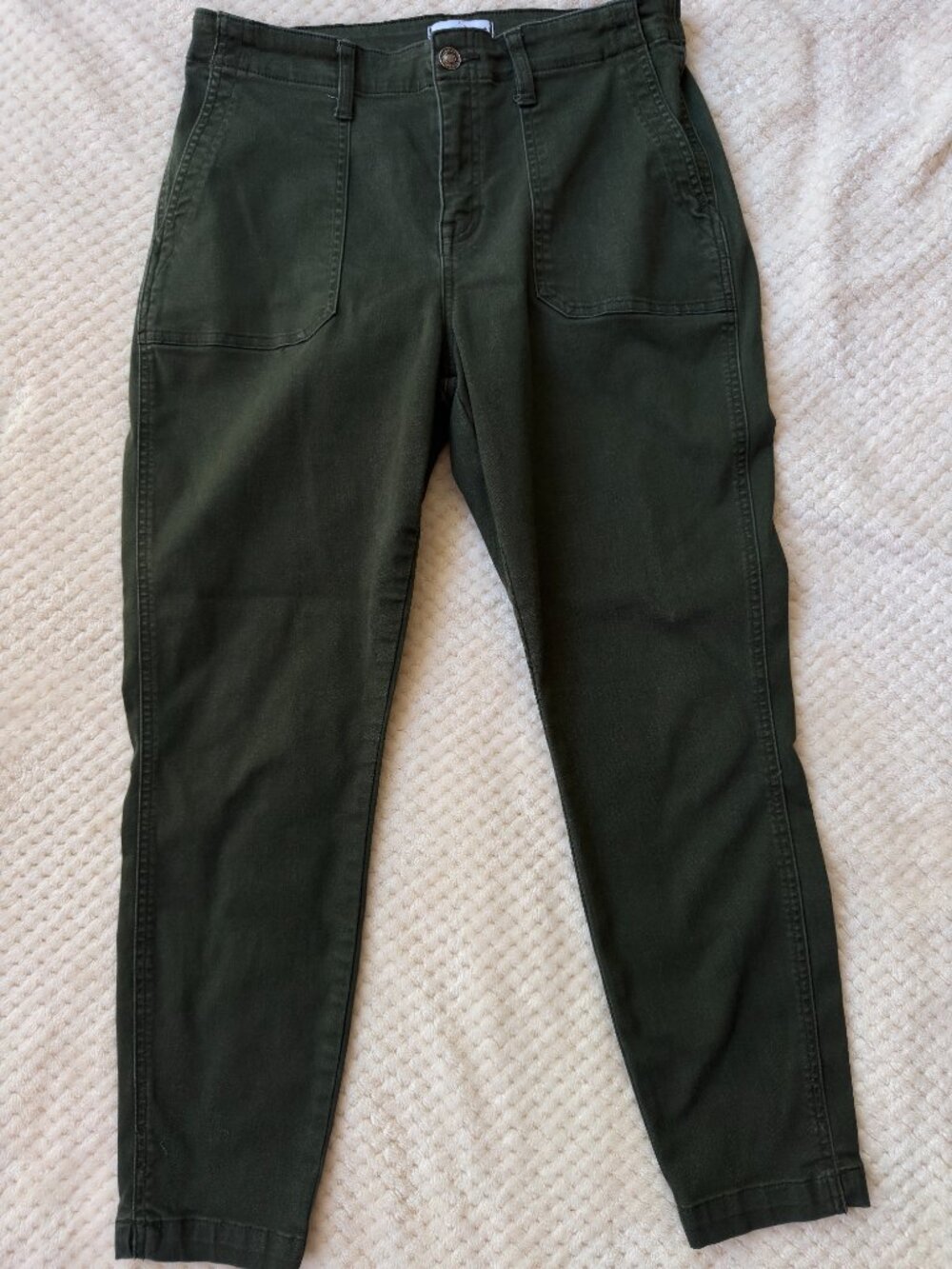 Studio Blue Army Green Utility Pants Cropped Stretch Patch Pockets Sz 30